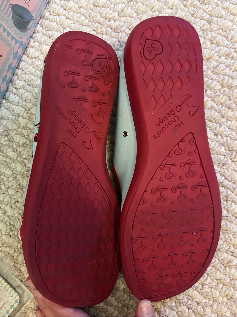 Cherry Print Mary Jane Dress Shoes - Light Blue & Red - Picture 2 of 3
